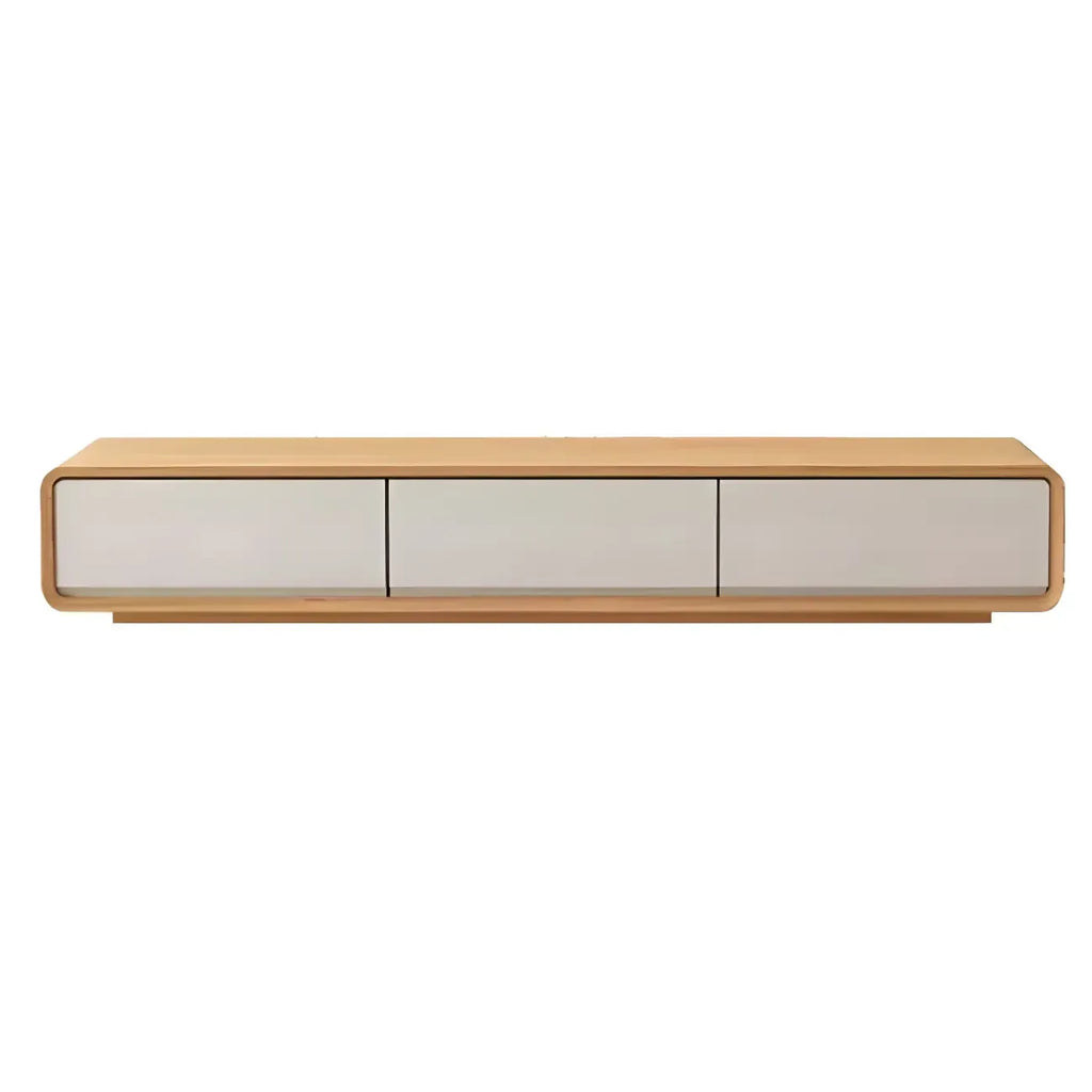79 Natural Wood Long Floating TV Stand with Drawers