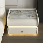 Black LED Marble Top Drawer Storage Nightstand