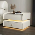 Black LED Marble Top Drawer Storage Nightstand