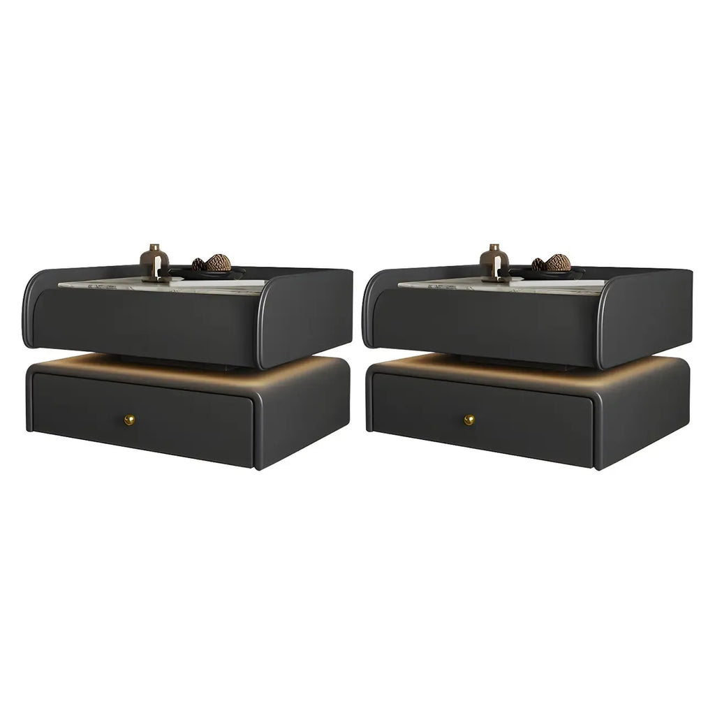 Black LED Marble Top Drawer Storage Nightstand