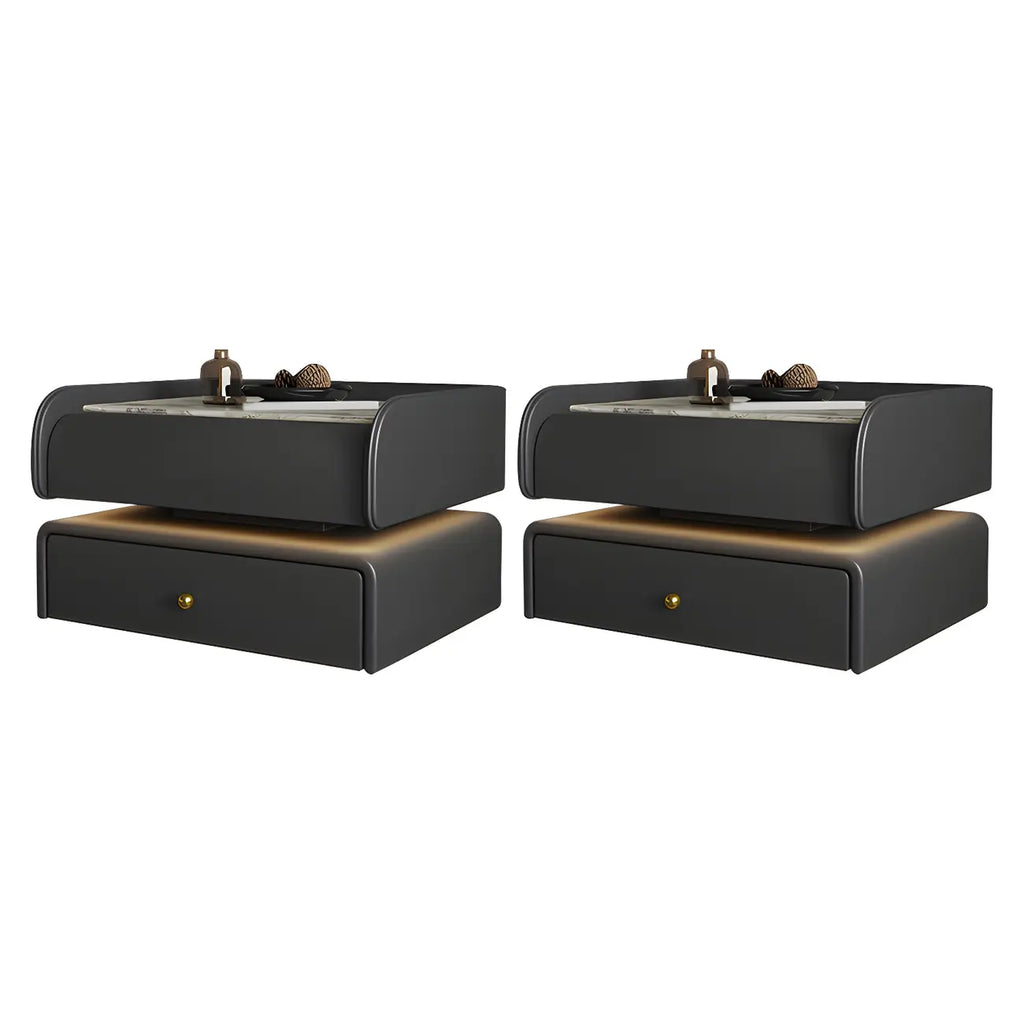 Black LED Marble Top Drawer Storage Nightstand