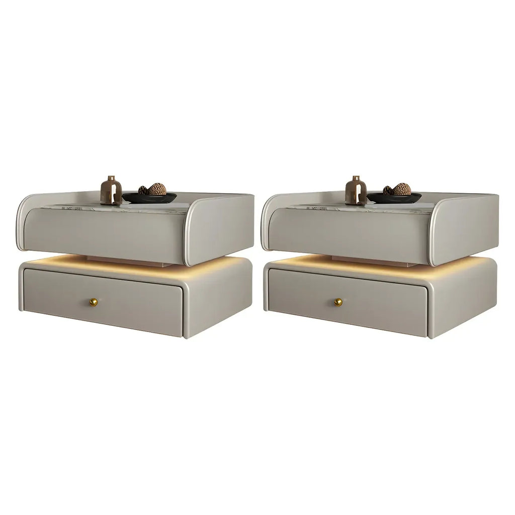 Black LED Marble Top Drawer Storage Nightstand