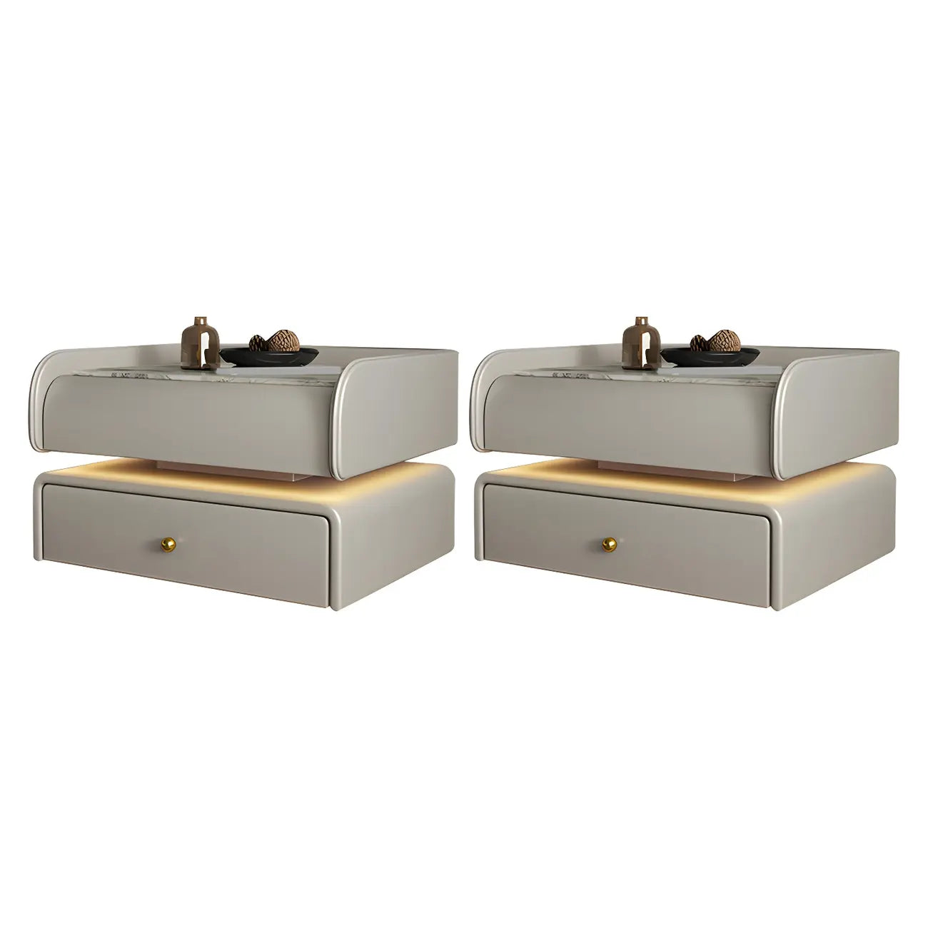 Black LED Marble Top Drawer Storage Nightstand