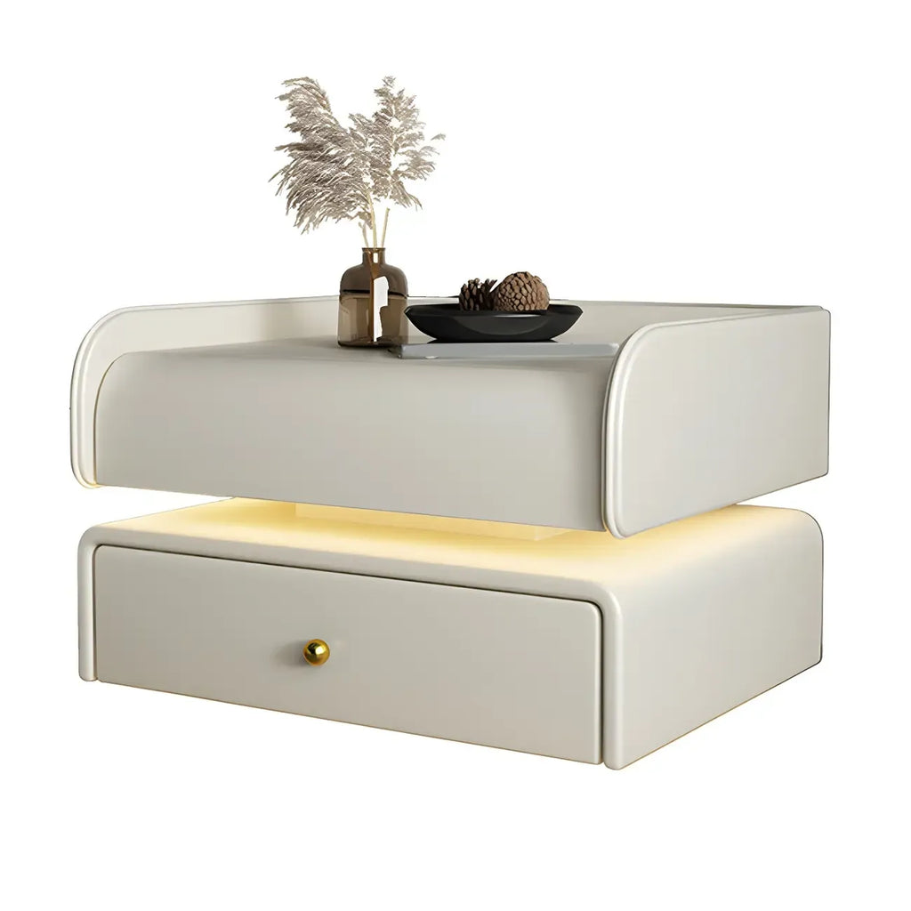 Black LED Marble Top Drawer Storage Nightstand