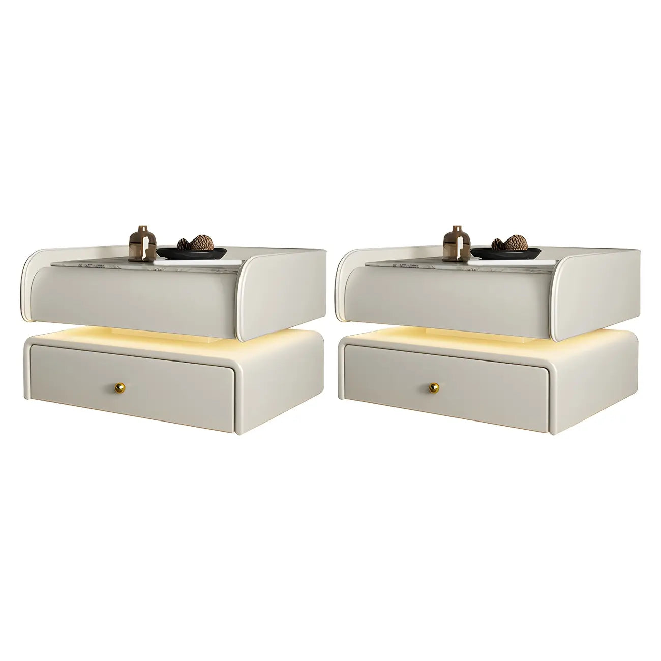 Black LED Marble Top Drawer Storage Nightstand