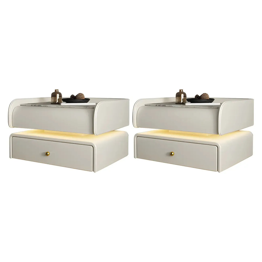 Black LED Marble Top Drawer Storage Nightstand