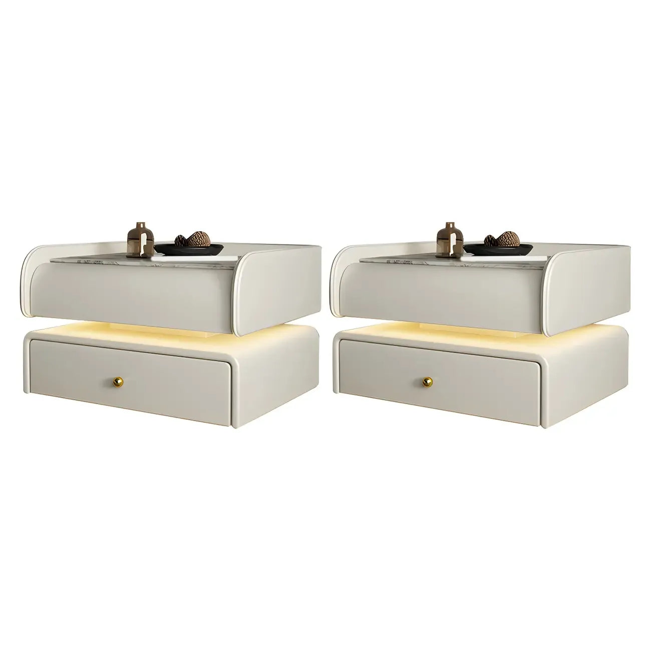 Black LED Marble Top Drawer Storage Nightstand