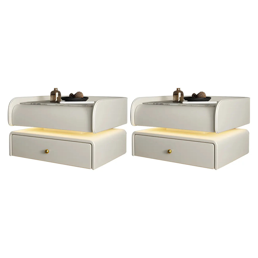 Black LED Marble Top Drawer Storage Nightstand