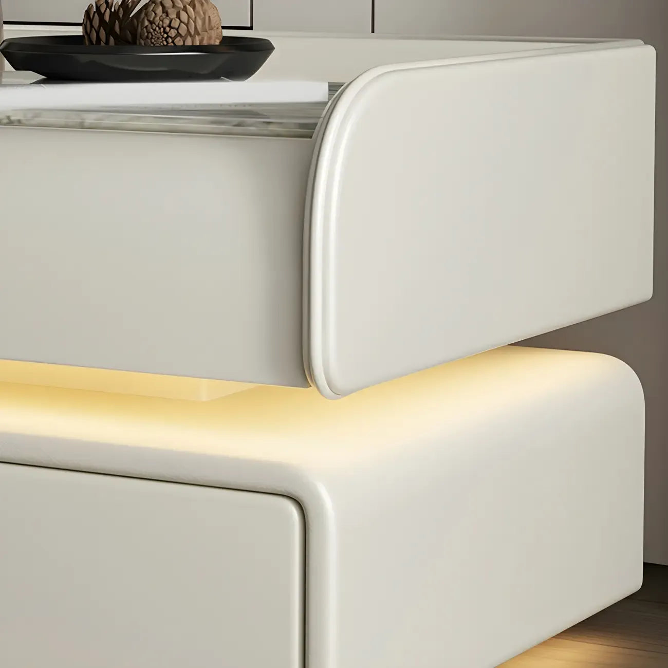 Black LED Marble Top Drawer Storage Nightstand