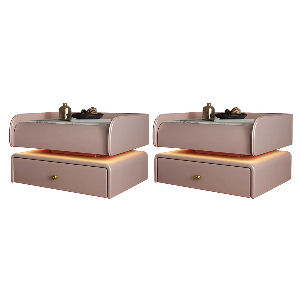 Black LED Marble Top Drawer Storage Nightstand