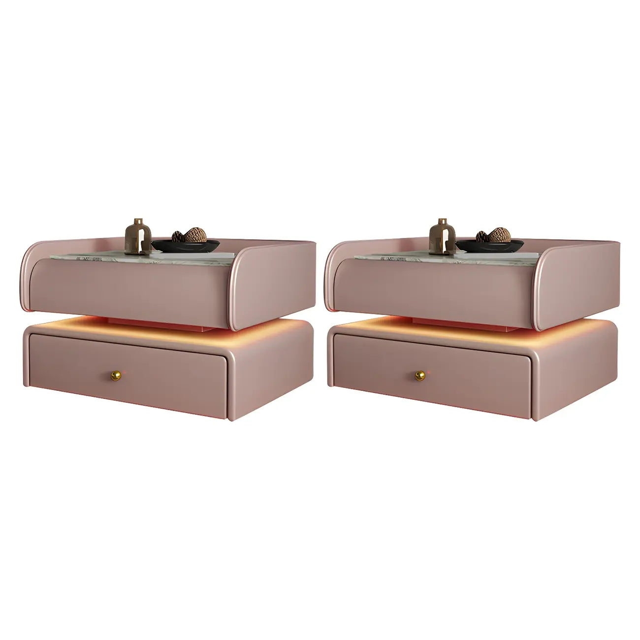 Black LED Marble Top Drawer Storage Nightstand