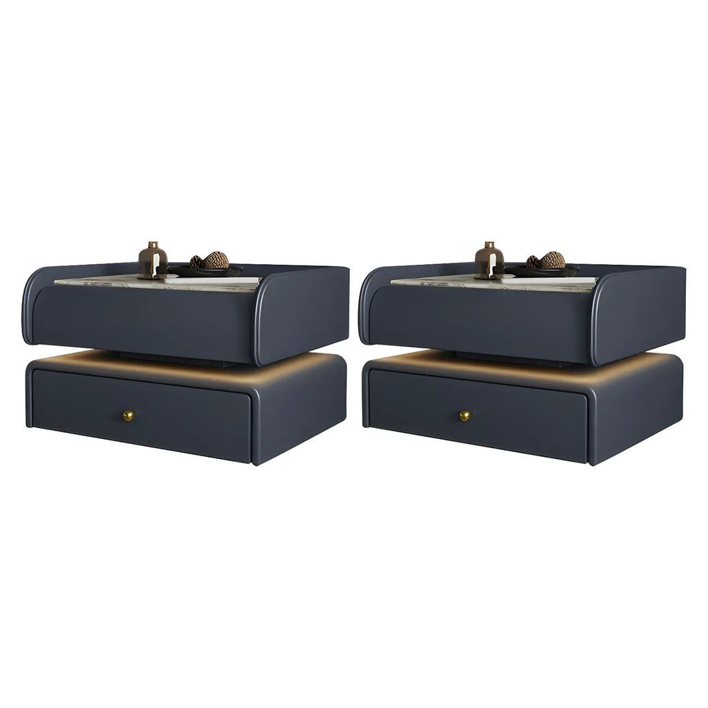 Black LED Marble Top Drawer Storage Nightstand