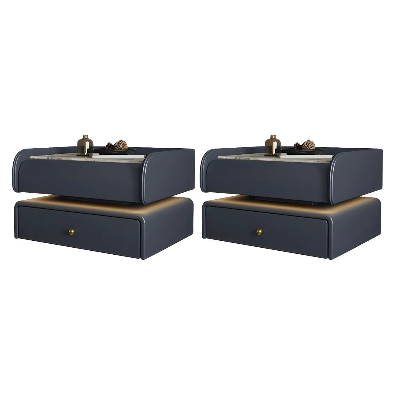 Black LED Marble Top Drawer Storage Nightstand