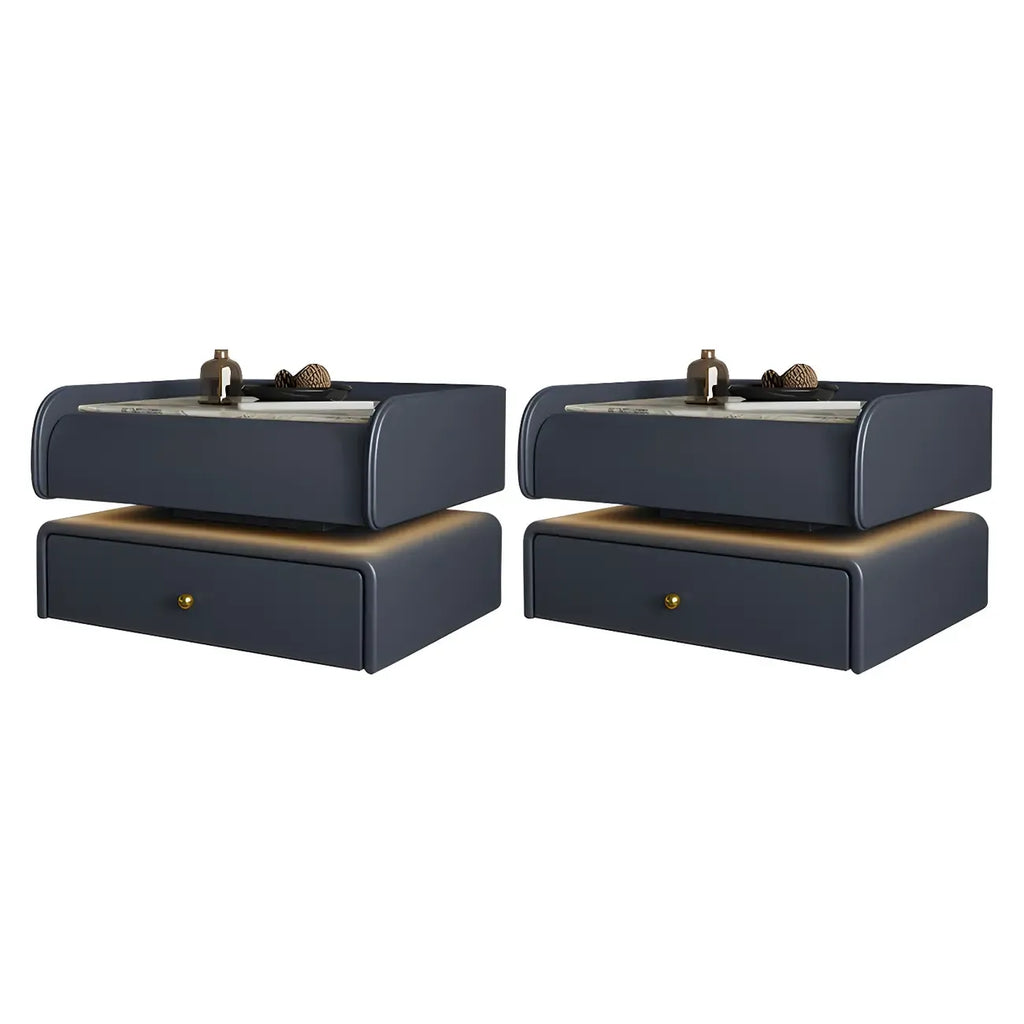 Black LED Marble Top Drawer Storage Nightstand
