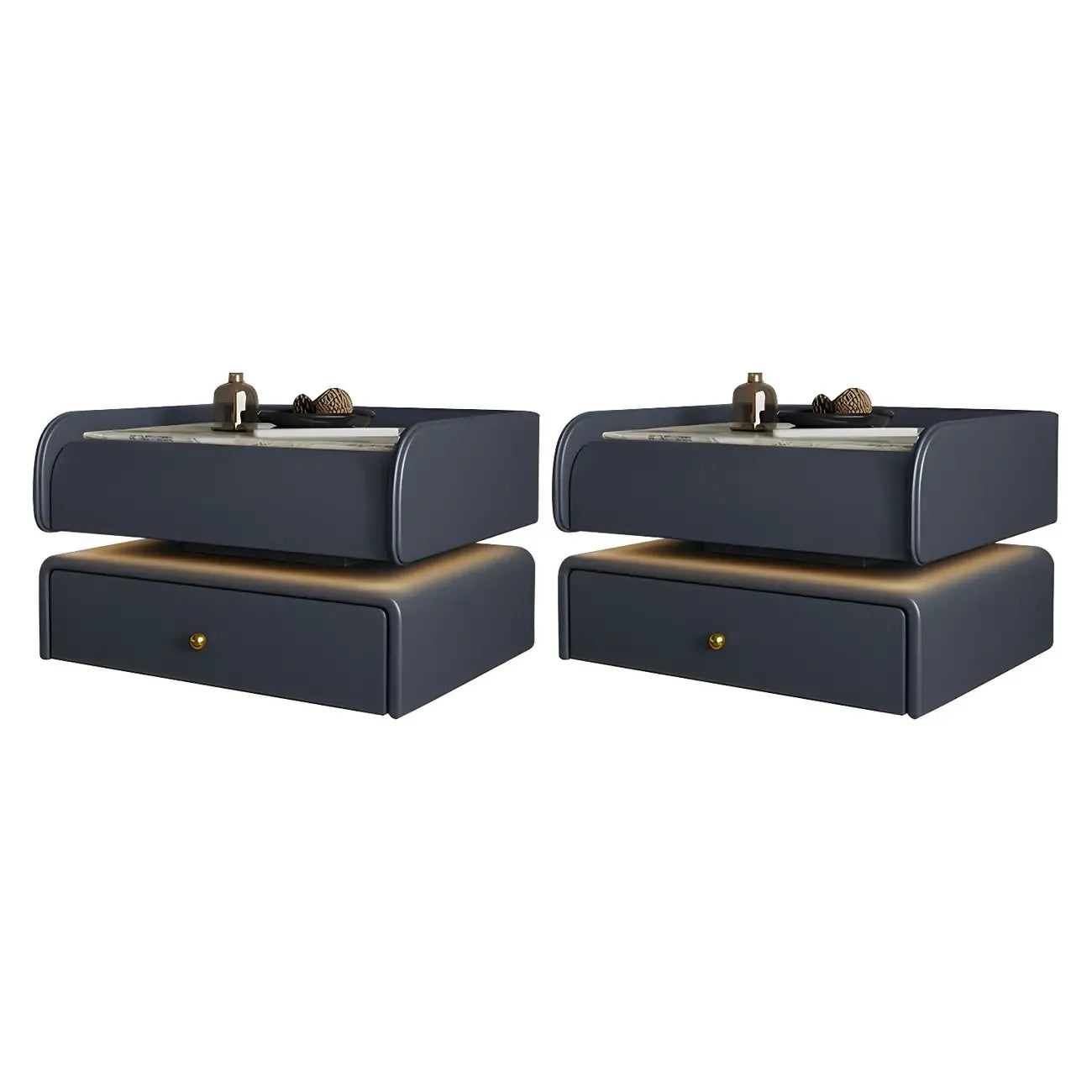 Black LED Marble Top Drawer Storage Nightstand