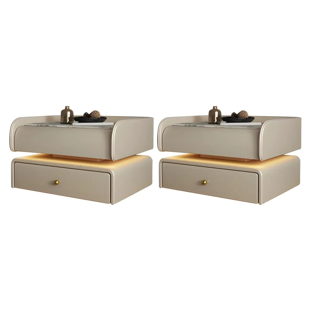 Black LED Marble Top Drawer Storage Nightstand