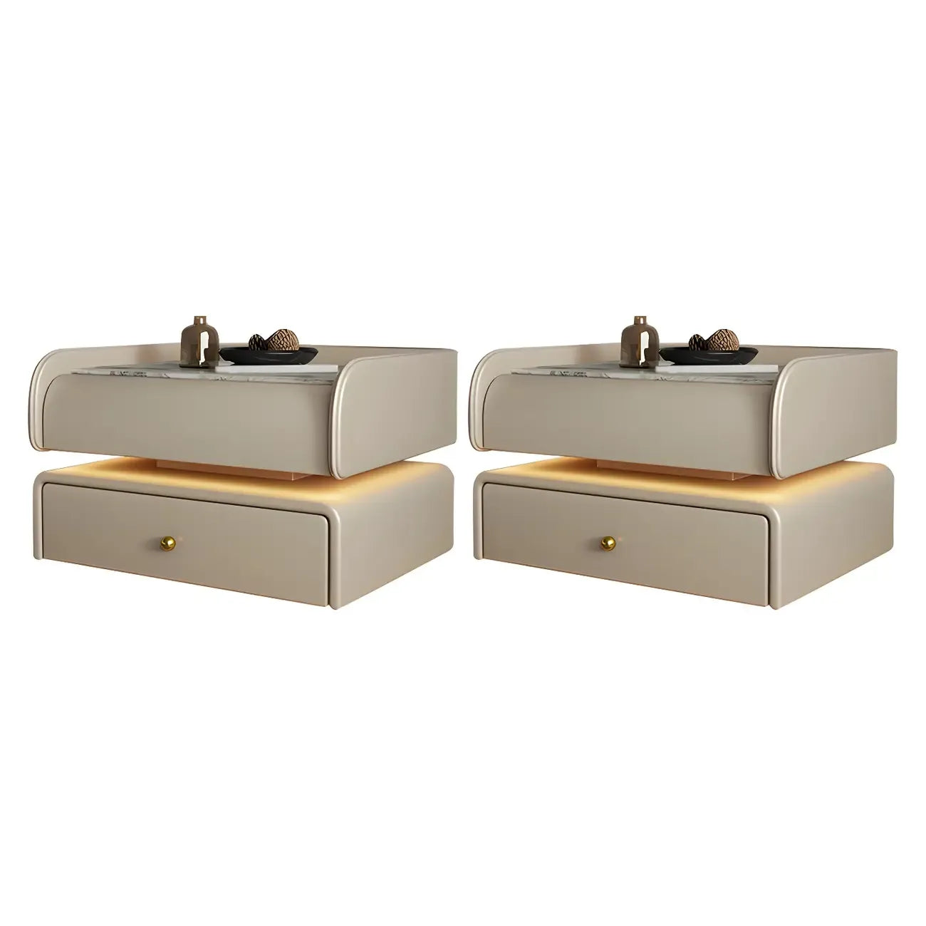 Black LED Marble Top Drawer Storage Nightstand