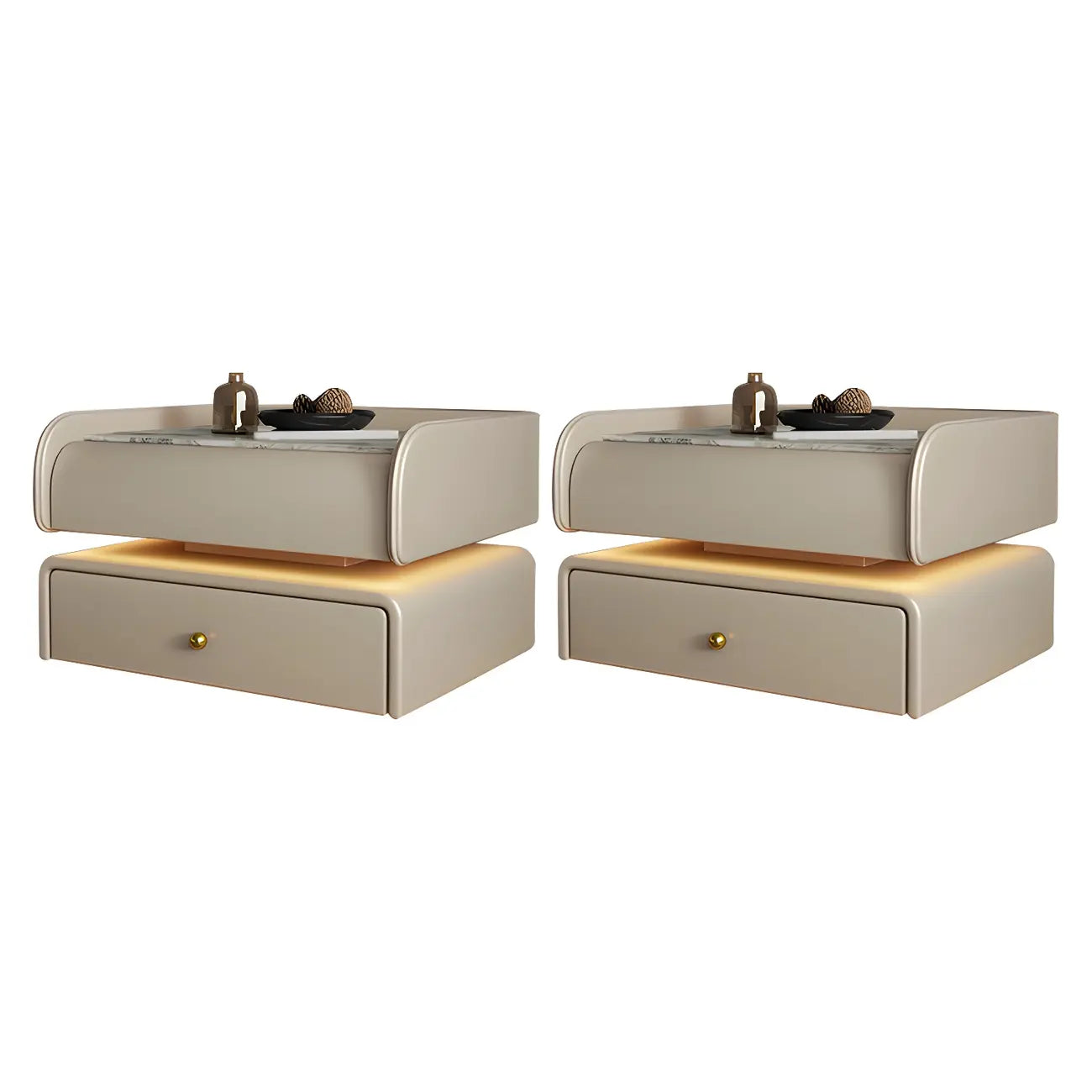 Black LED Marble Top Drawer Storage Nightstand