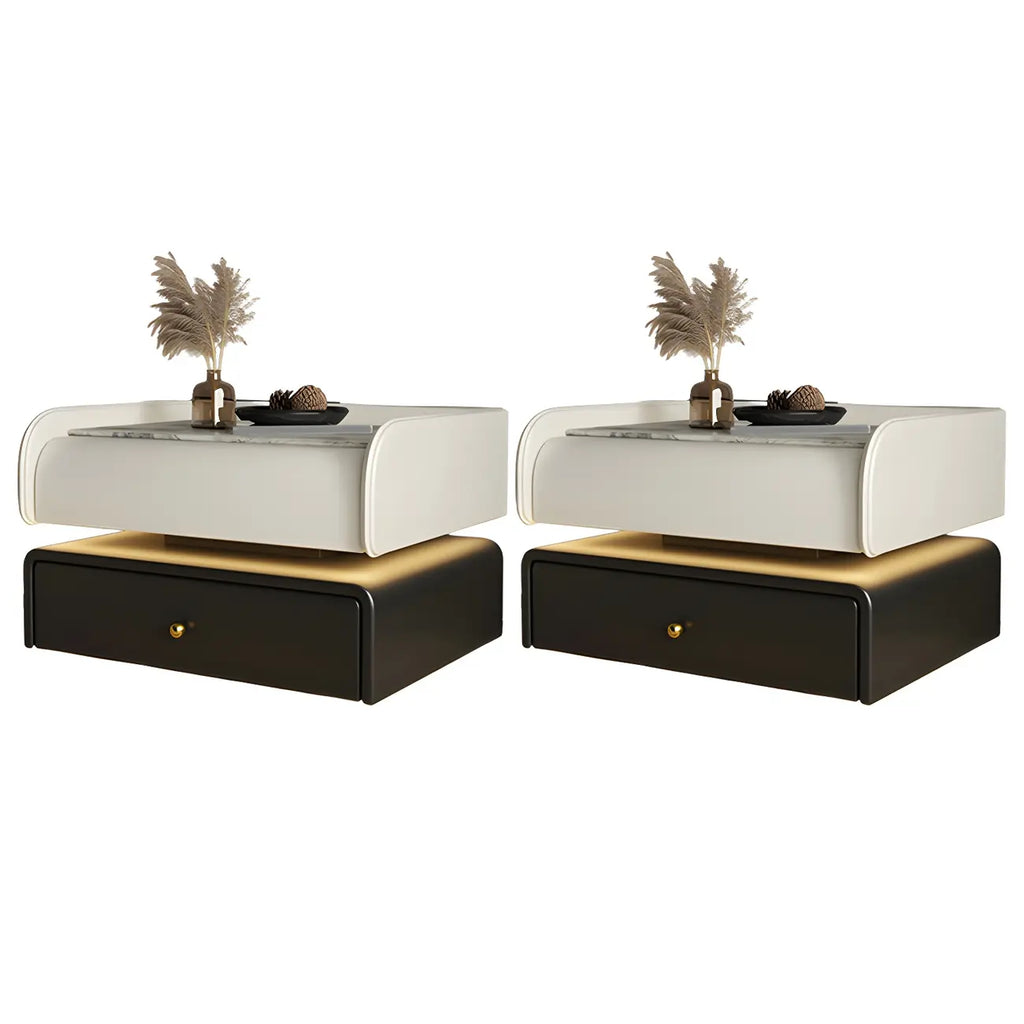 Black LED Marble Top Drawer Storage Nightstand