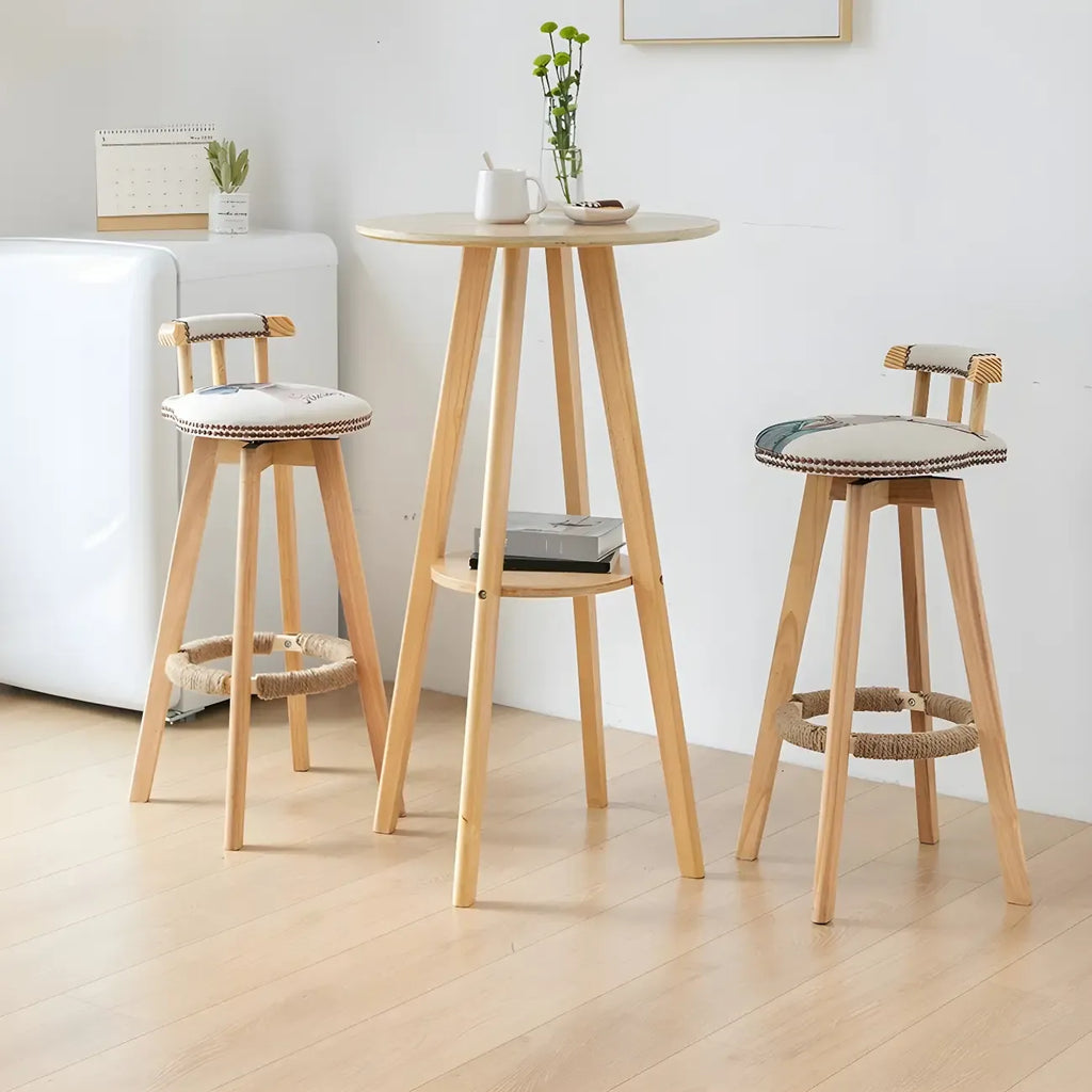 Minimalist Round 2-tier Bar Height Small Wooden Bar Table