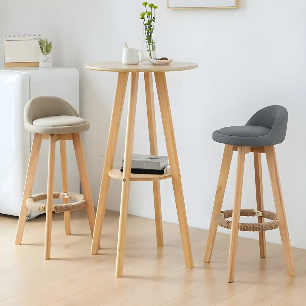 Minimalist Round 2-tier Bar Height Small Wooden Bar Table