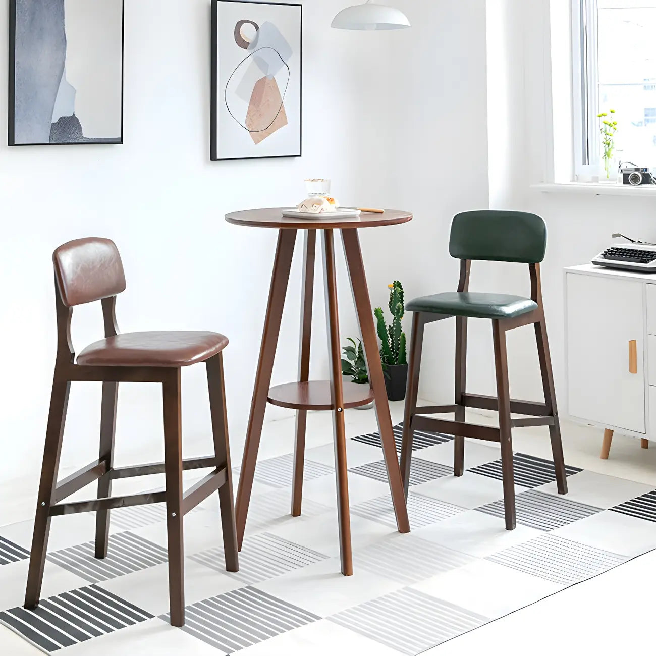 Minimalist Round 2-tier Bar Height Small Wooden Bar Table