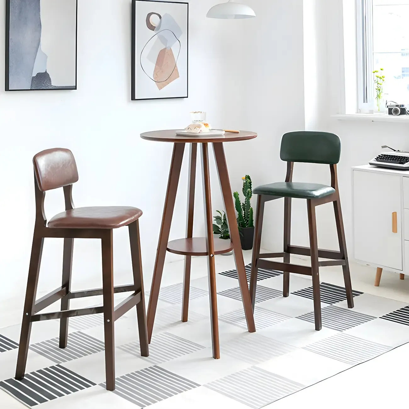 Minimalist Round 2-tier Bar Height Small Wooden Bar Table