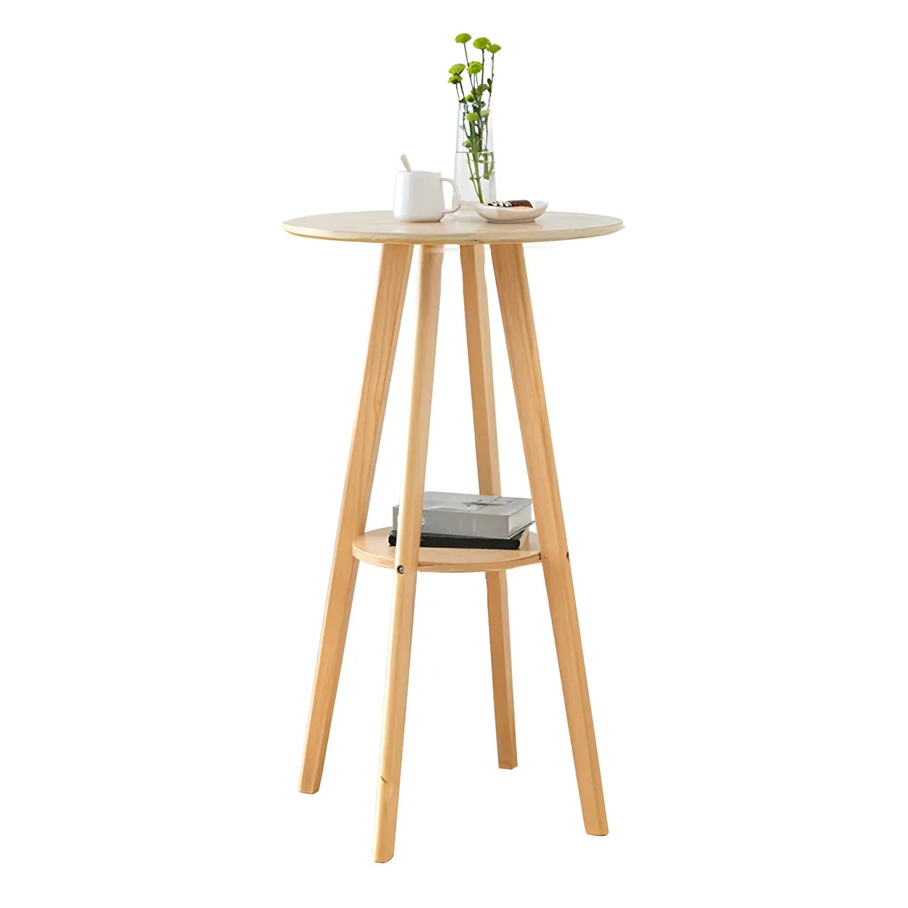 Minimalist Round 2-tier Bar Height Small Wooden Bar Table