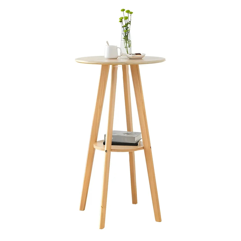 Minimalist Round 2-tier Bar Height Small Wooden Bar Table