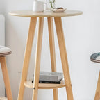 Minimalist Round 2-tier Bar Height Small Wooden Bar Table