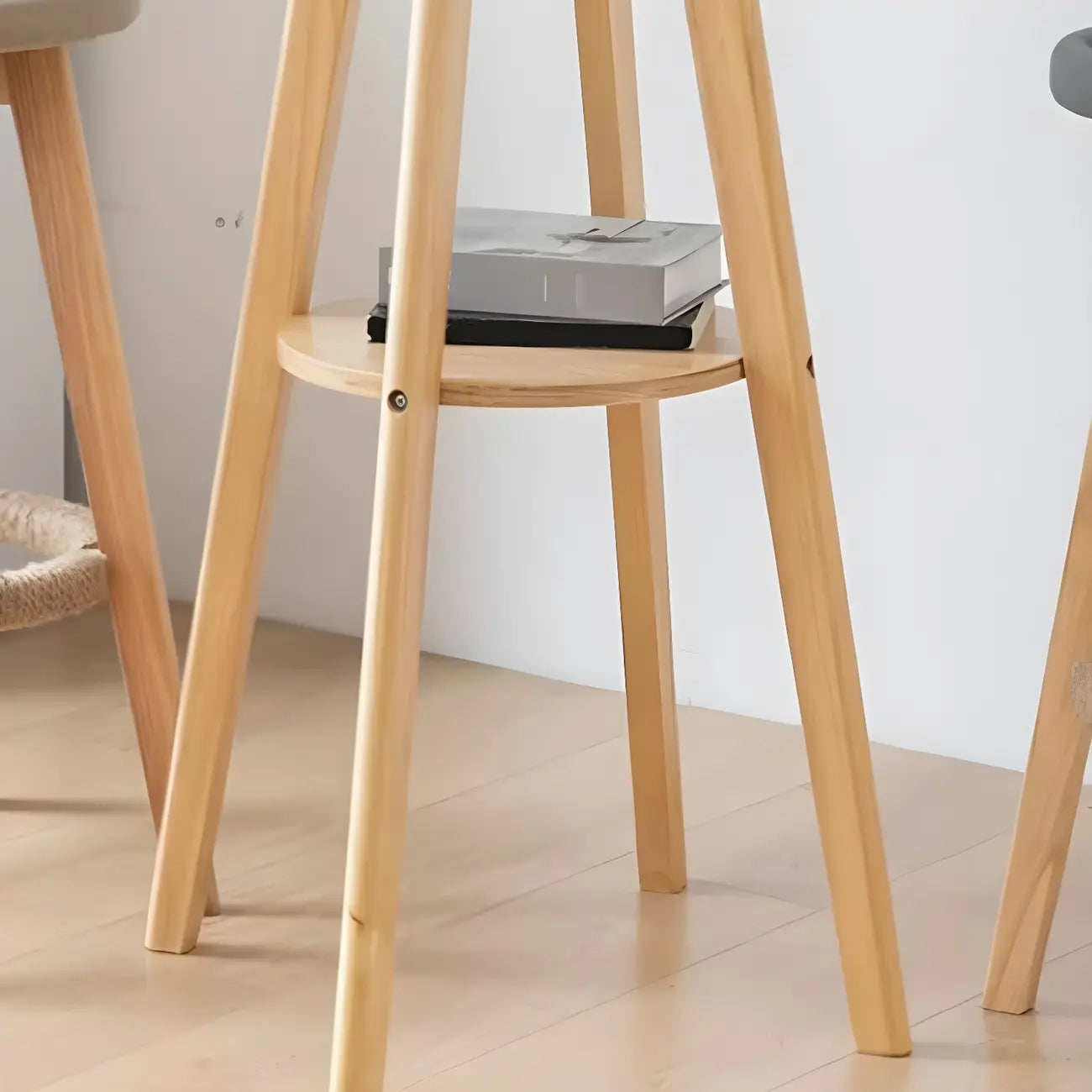 Minimalist Round 2-tier Bar Height Small Wooden Bar Table