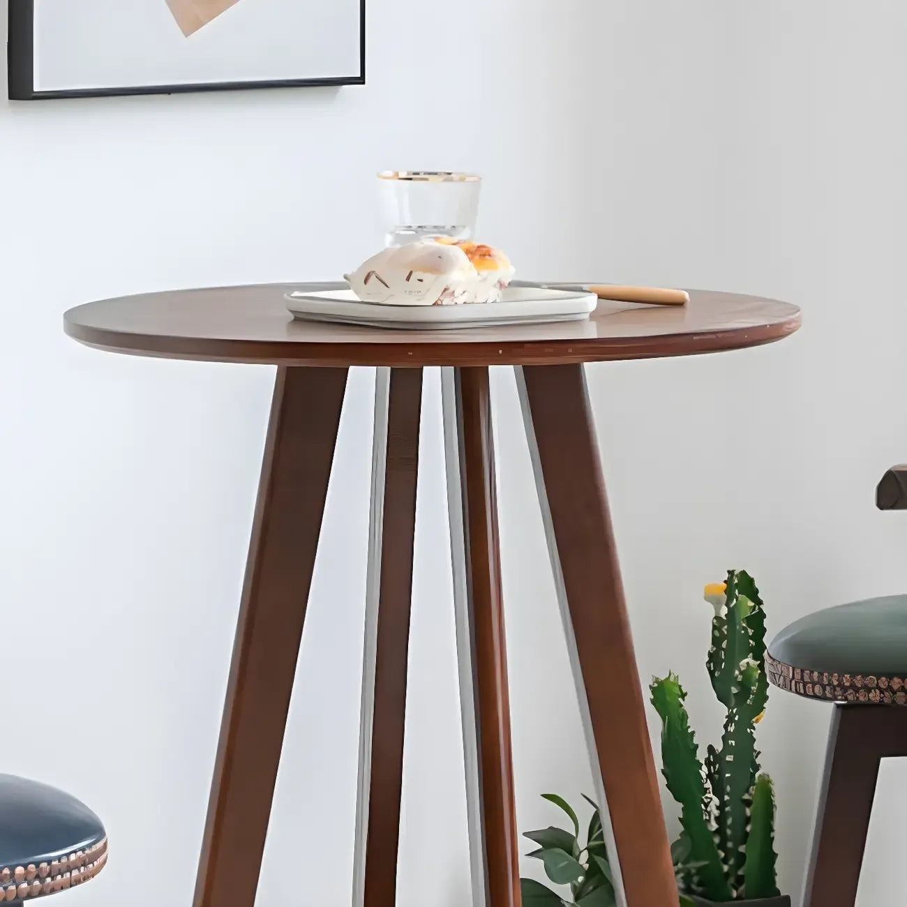 Minimalist Round 2-tier Bar Height Small Wooden Bar Table