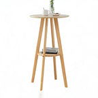 Minimalist Round 2-tier Bar Height Small Wooden Bar Table