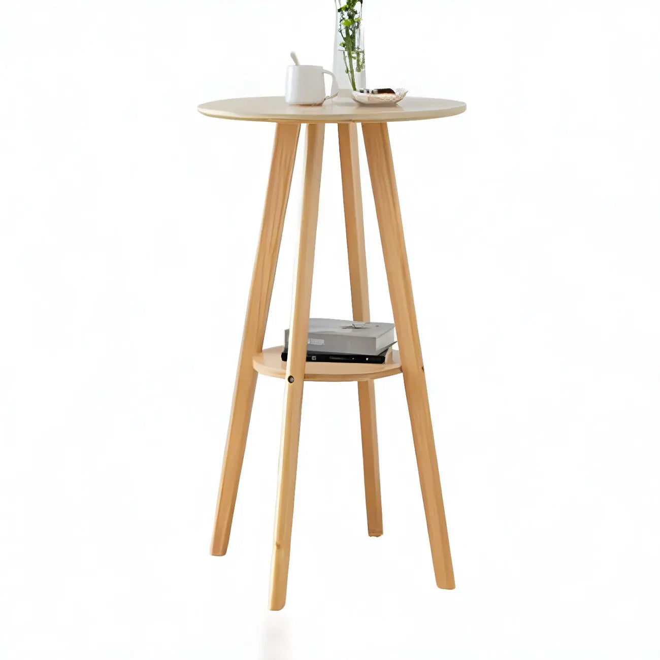 Minimalist Round 2-tier Bar Height Small Wooden Bar Table