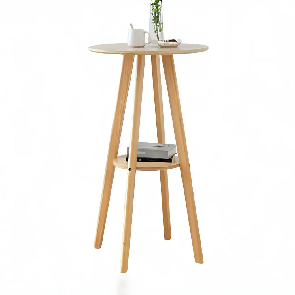 Minimalist Round 2-tier Bar Height Small Wooden Bar Table