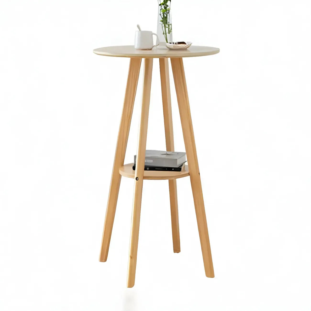 Minimalist Round 2-tier Bar Height Small Wooden Bar Table