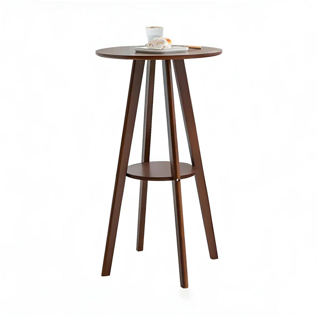 Minimalist Round 2-tier Bar Height Small Wooden Bar Table