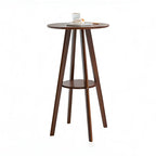 Minimalist Round 2-tier Bar Height Small Wooden Bar Table