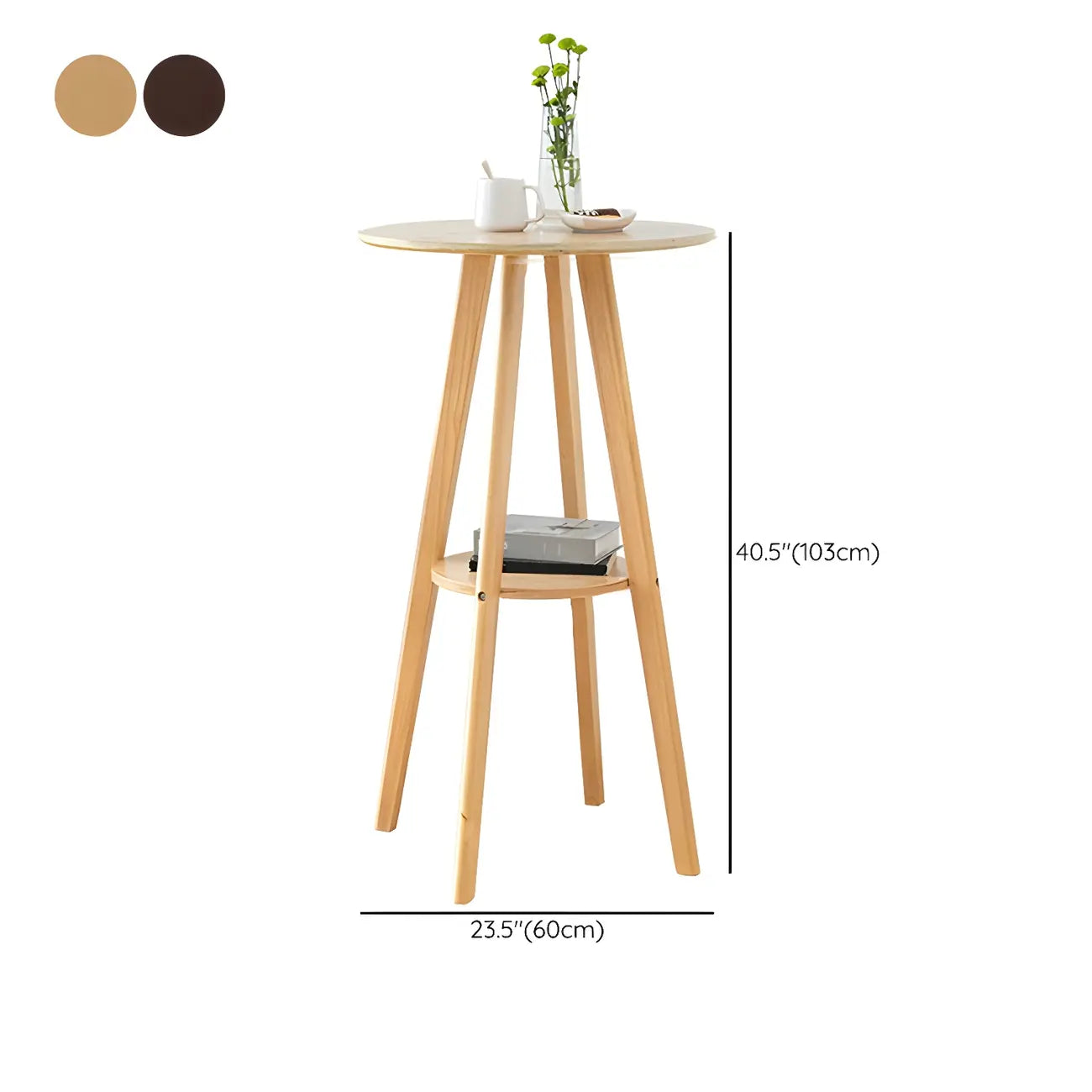 Minimalist Round 2-tier Bar Height Small Wooden Bar Table