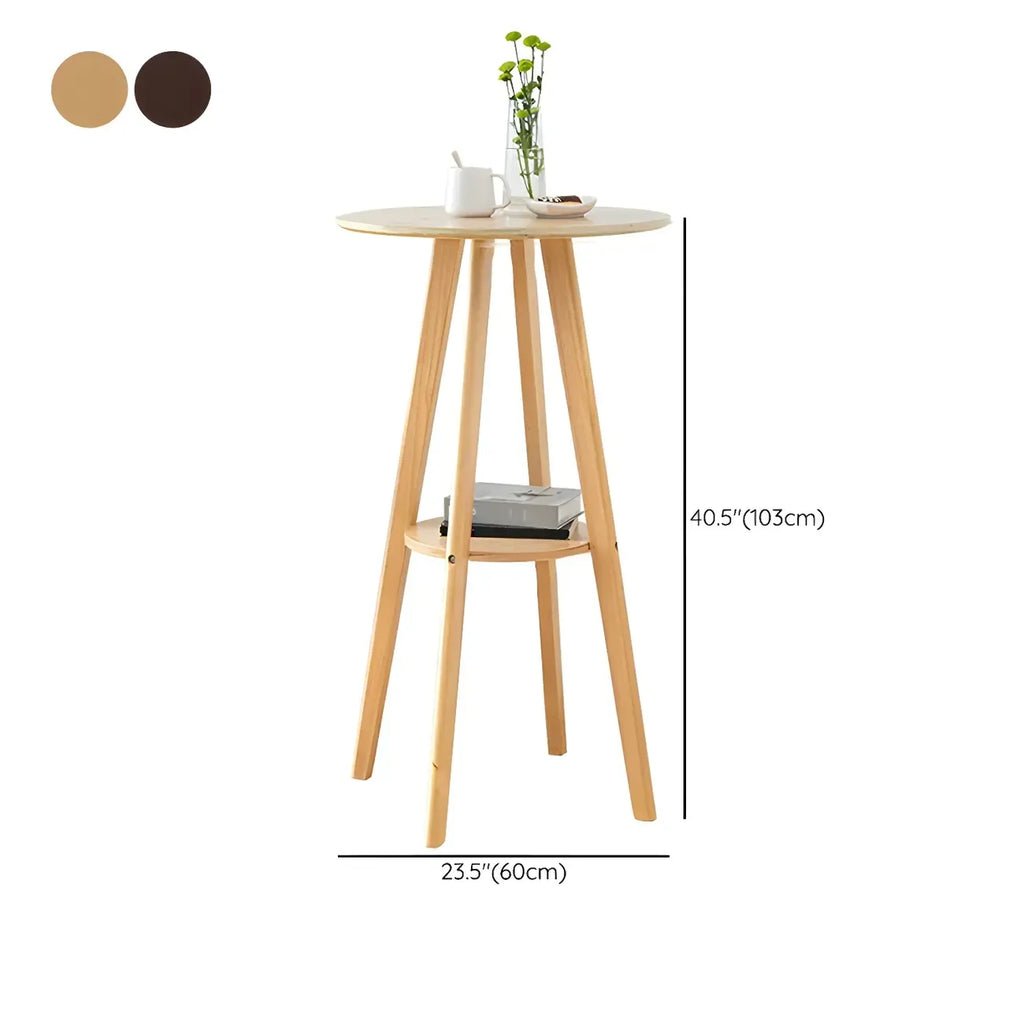 Minimalist Round 2-tier Bar Height Small Wooden Bar Table