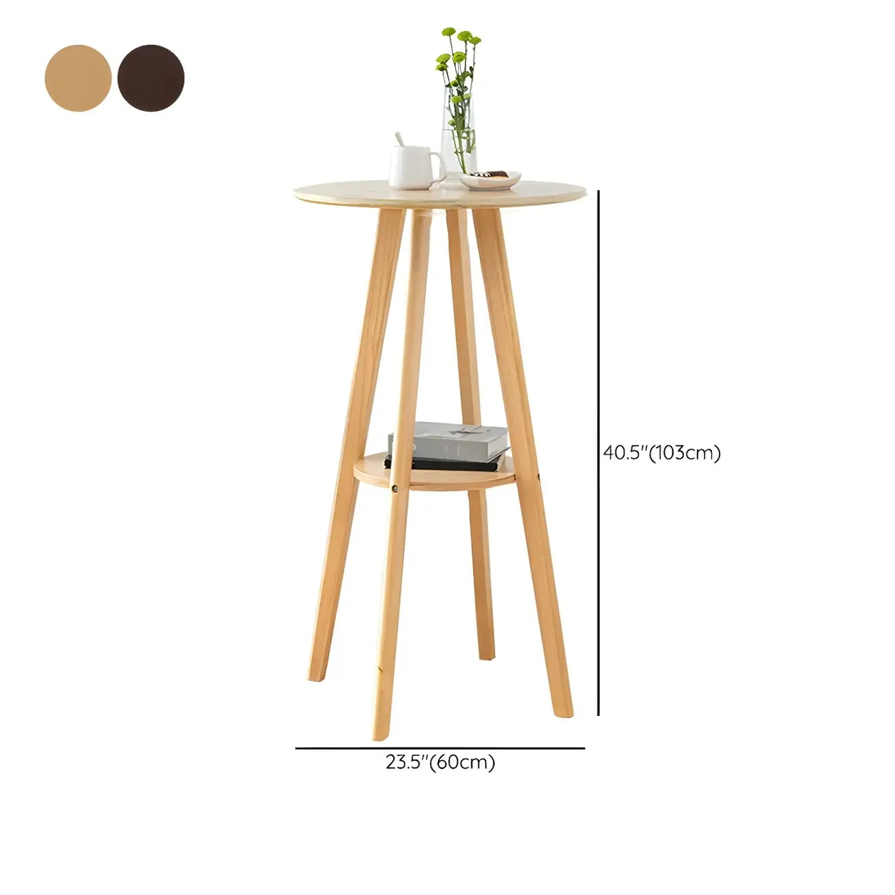 Minimalist Round 2-tier Bar Height Small Wooden Bar Table