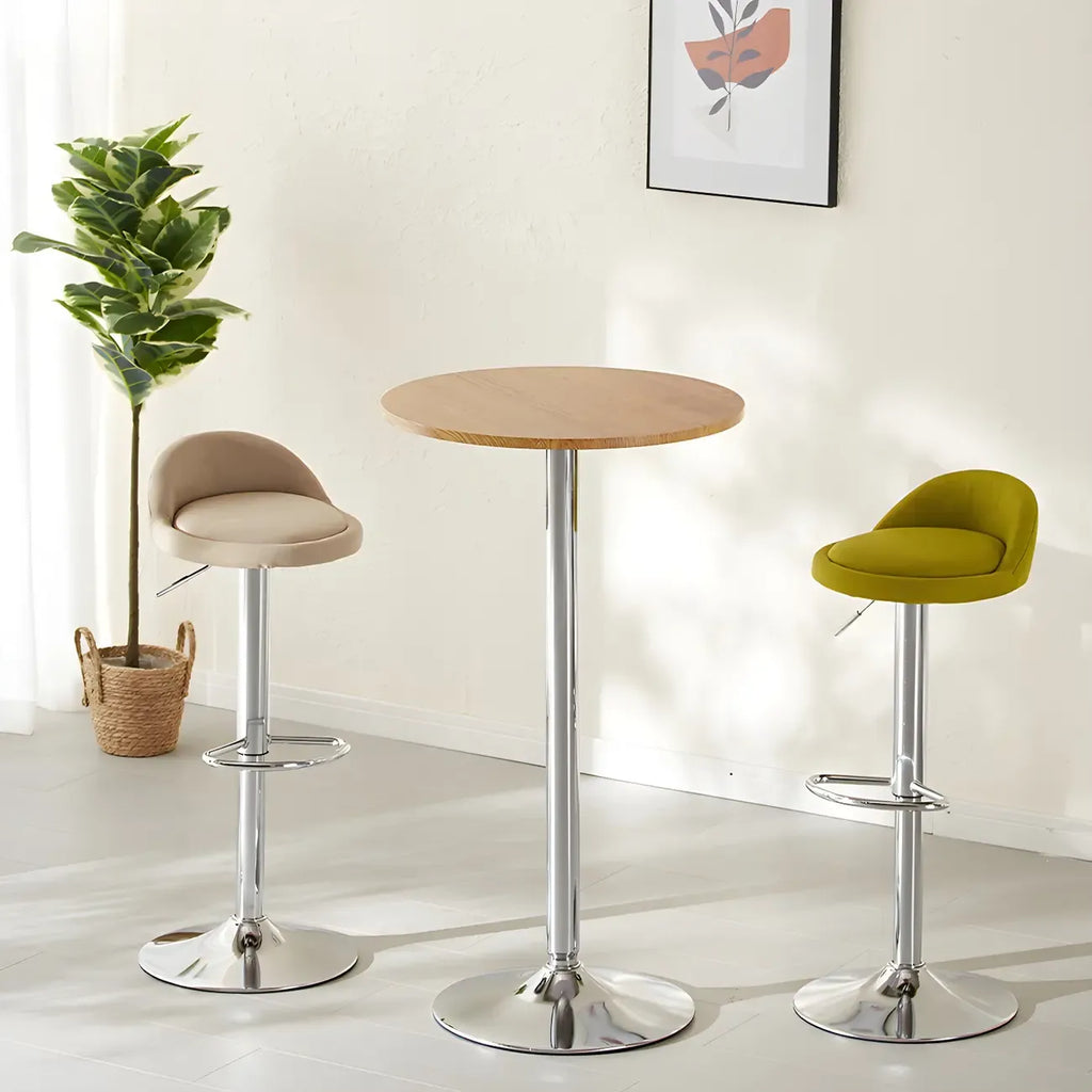 Minimalist Pedestal Wood Metal Round Bar Height Table