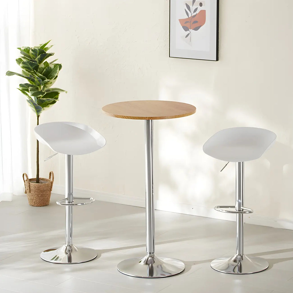 Minimalist Pedestal Wood Metal Round Bar Height Table
