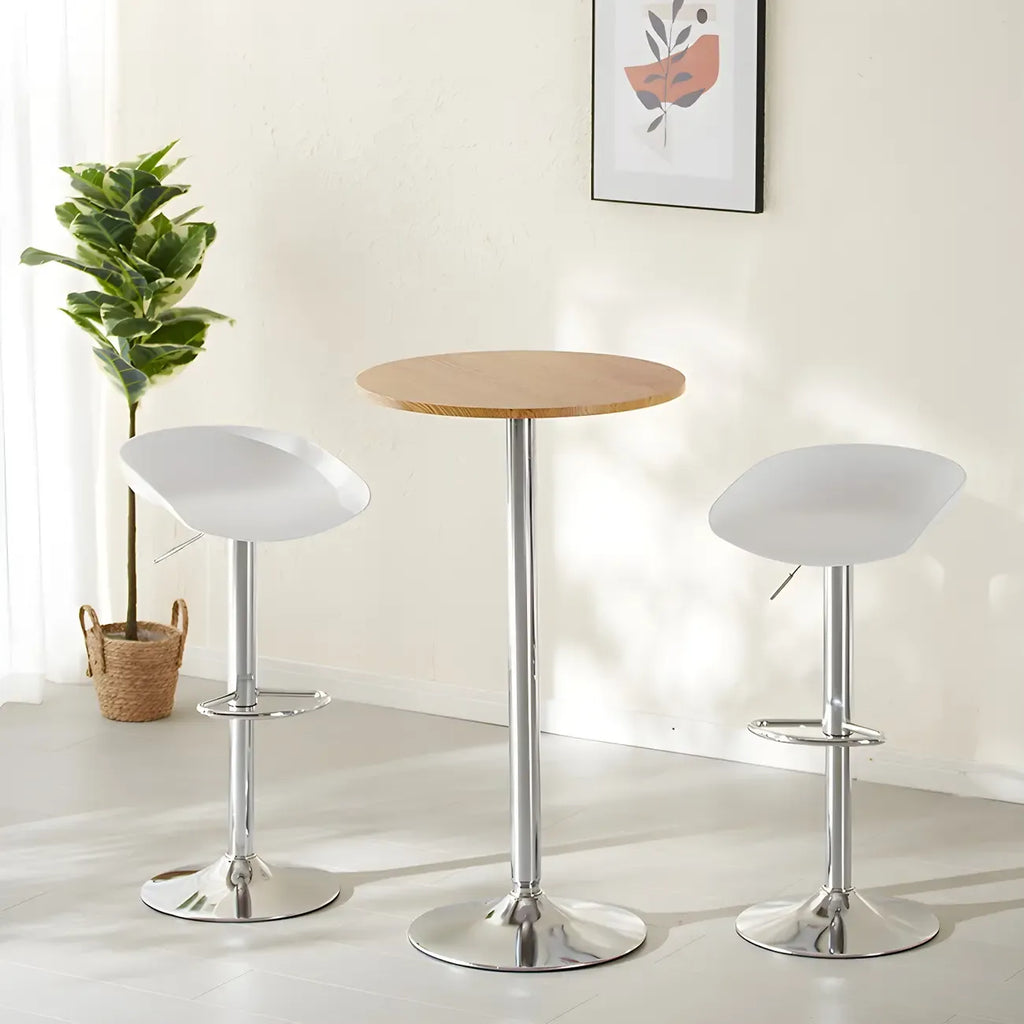 Minimalist Pedestal Wood Metal Round Bar Height Table