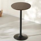 Minimalist Pedestal Wood Metal Round Bar Height Table