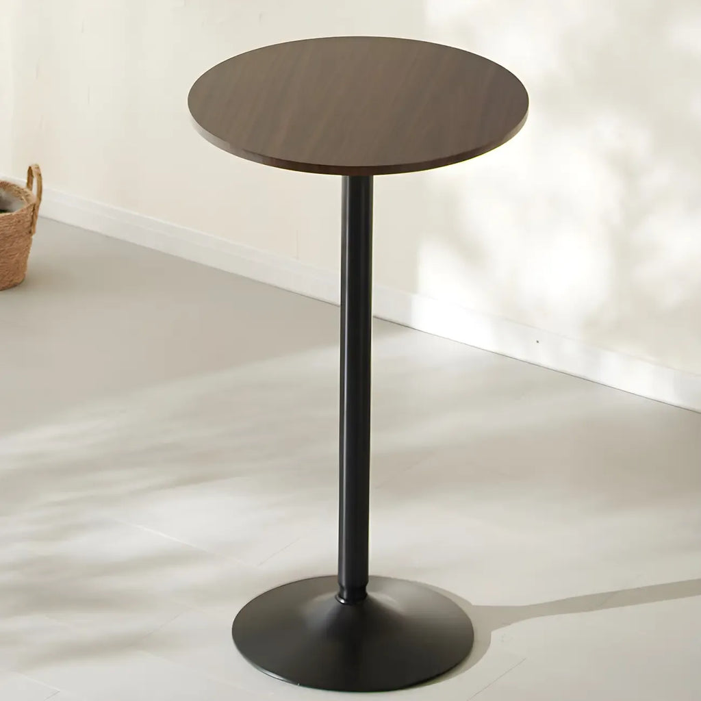 Minimalist Pedestal Wood Metal Round Bar Height Table