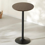 Minimalist Pedestal Wood Metal Round Bar Height Table