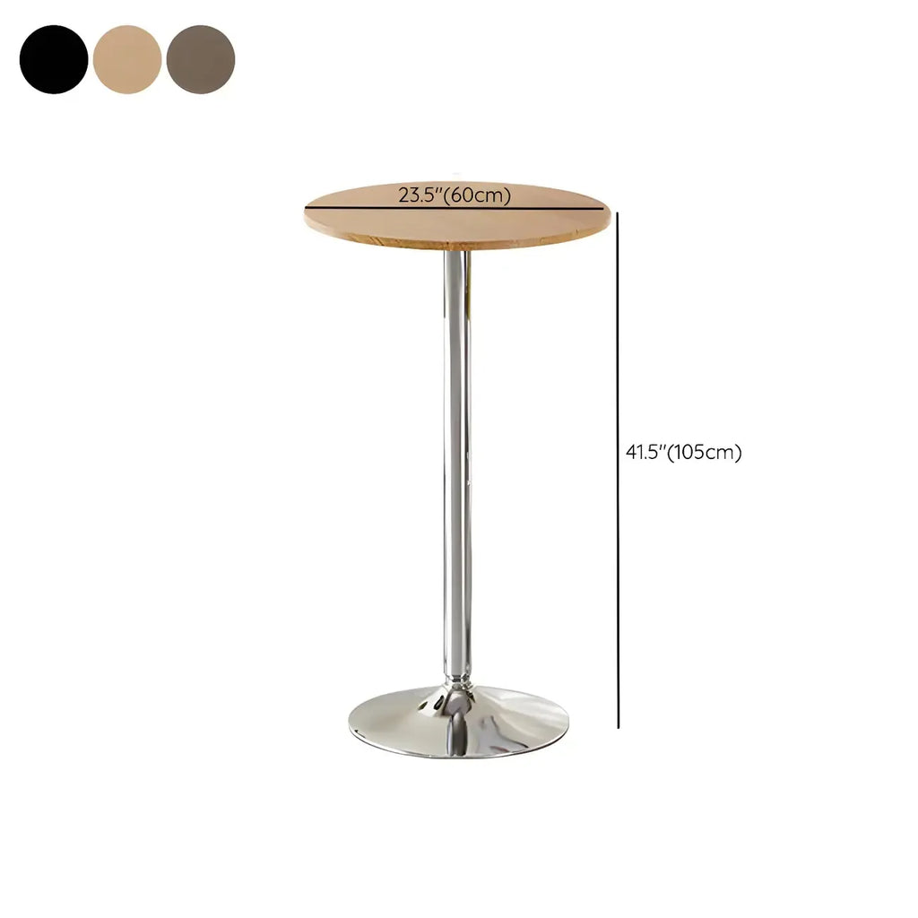 Minimalist Pedestal Wood Metal Round Bar Height Table