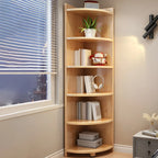 Contemporary Space-Saving Wood Walnut Corner Bookcase