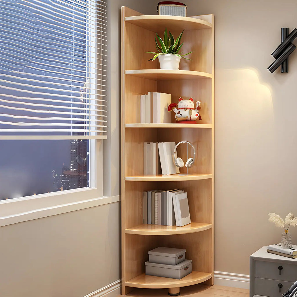Contemporary Space-Saving Wood Walnut Corner Bookcase